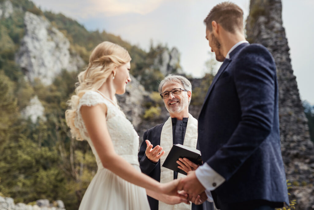 Wedding ceremony with couple and officiant